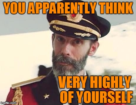 Captain Obvious | YOU APPARENTLY THINK VERY HIGHLY OF YOURSELF | image tagged in captain obvious | made w/ Imgflip meme maker