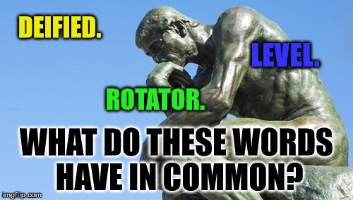 I spy... | DEIFIED. LEVEL. ROTATOR. WHAT DO THESE WORDS HAVE IN COMMON? | image tagged in think | made w/ Imgflip meme maker