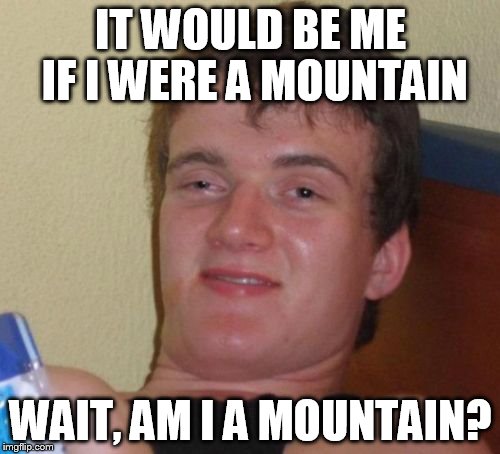10 Guy Meme | IT WOULD BE ME IF I WERE A MOUNTAIN WAIT, AM I A MOUNTAIN? | image tagged in memes,10 guy | made w/ Imgflip meme maker