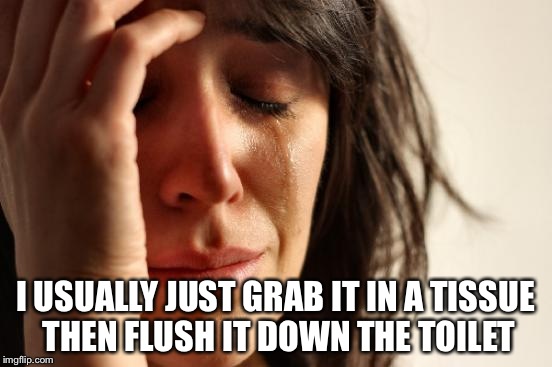 First World Problems Meme | I USUALLY JUST GRAB IT IN A TISSUE THEN FLUSH IT DOWN THE TOILET | image tagged in memes,first world problems | made w/ Imgflip meme maker