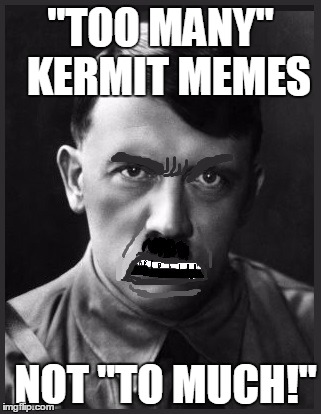 "TOO MANY"  KERMIT MEMES NOT "TO MUCH!" | image tagged in spelling nazi | made w/ Imgflip meme maker