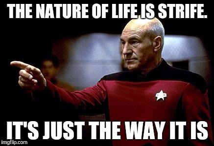 make it so picard | THE NATURE OF LIFE IS STRIFE. IT'S JUST THE WAY IT IS | image tagged in make it so picard | made w/ Imgflip meme maker