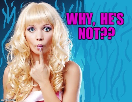 ditzy blonde | WHY,  HE'S NOT?? | image tagged in ditzy blonde | made w/ Imgflip meme maker