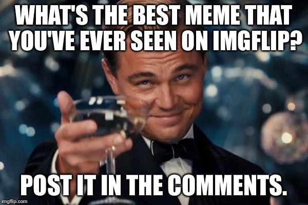 Leonardo Dicaprio Cheers Meme | WHAT'S THE BEST MEME THAT YOU'VE EVER SEEN ON IMGFLIP? POST IT IN THE COMMENTS. | image tagged in memes,leonardo dicaprio cheers | made w/ Imgflip meme maker