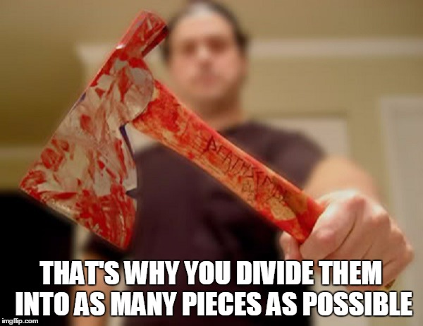 THAT'S WHY YOU DIVIDE THEM INTO AS MANY PIECES AS POSSIBLE | made w/ Imgflip meme maker