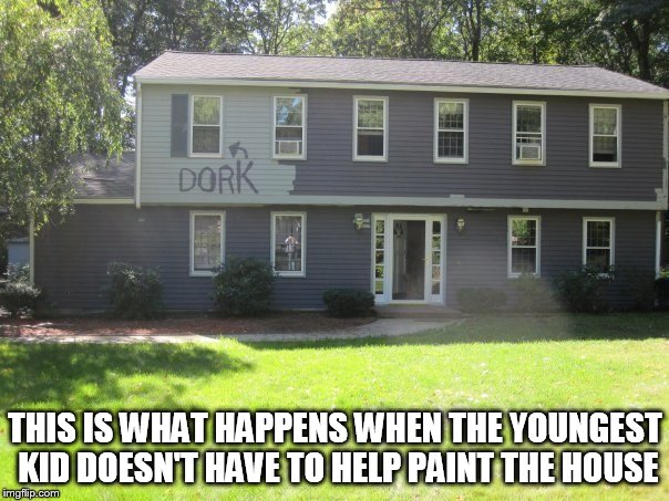 THIS IS WHAT HAPPENS WHEN THE YOUNGEST KID DOESN'T HAVE TO HELP PAINT THE HOUSE | image tagged in memes | made w/ Imgflip meme maker