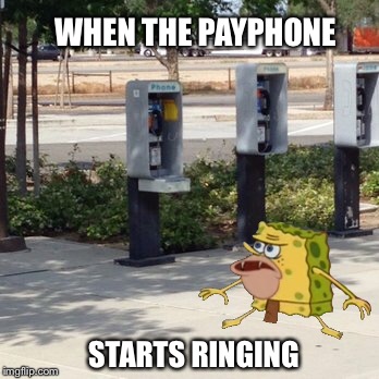 Ringing Payphone | WHEN THE PAYPHONE; STARTS RINGING | image tagged in caveman spongebob | made w/ Imgflip meme maker