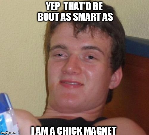 10 Guy Meme | YEP  THAT'D BE BOUT AS SMART AS I AM A CHICK MAGNET | image tagged in memes,10 guy | made w/ Imgflip meme maker