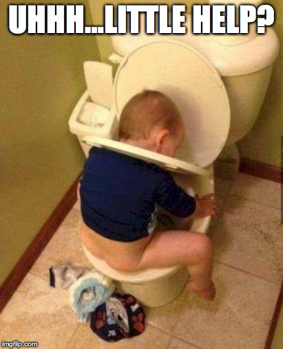 Baby fail | UHHH…LITTLE HELP? | image tagged in baby,fail,toilet,porta potty | made w/ Imgflip meme maker