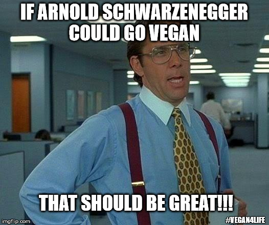 That Would Be Great | IF ARNOLD SCHWARZENEGGER COULD GO VEGAN; THAT SHOULD BE GREAT!!! #VEGAN4LIFE | image tagged in memes,that would be great | made w/ Imgflip meme maker