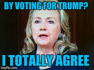 BY VOTING FOR TRUMP? I TOTALLY AGREE | image tagged in hillary | made w/ Imgflip meme maker