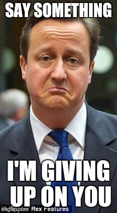 David cameron | SAY SOMETHING; I'M GIVING UP ON YOU | image tagged in david cameron | made w/ Imgflip meme maker