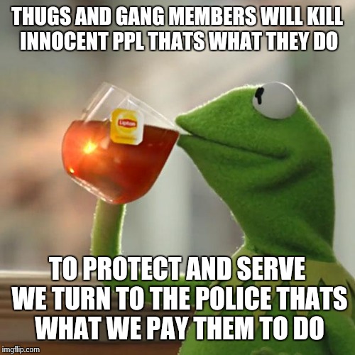 But That's None Of My Business | THUGS AND GANG MEMBERS WILL KILL INNOCENT PPL THATS WHAT THEY DO; TO PROTECT AND SERVE WE TURN TO THE POLICE THATS WHAT WE PAY THEM TO DO | image tagged in memes,but thats none of my business,kermit the frog | made w/ Imgflip meme maker