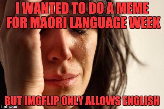 First World Problems Meme | I WANTED TO DO A MEME FOR MAORI LANGUAGE WEEK; BUT IMGFLIP ONLY ALLOWS ENGLISH | image tagged in memes,first world problems | made w/ Imgflip meme maker