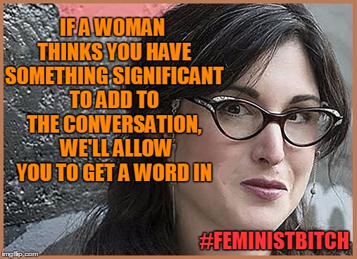 feminist Zeisler | IF A WOMAN THINKS YOU HAVE SOMETHING SIGNIFICANT TO ADD TO THE CONVERSATION,  WE'LL ALLOW YOU TO GET A WORD IN #FEMINISTB**CH | image tagged in feminist zeisler | made w/ Imgflip meme maker