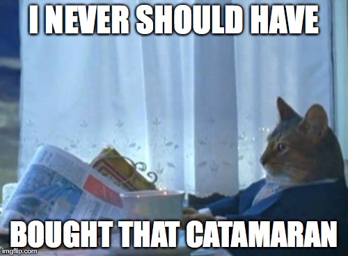 I Should Buy A Boat Cat | I NEVER SHOULD HAVE; BOUGHT THAT CATAMARAN | image tagged in memes,i should buy a boat cat | made w/ Imgflip meme maker