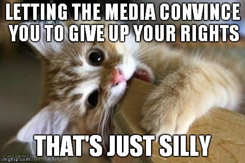 That's just silly cat | LETTING THE MEDIA CONVINCE YOU TO GIVE UP YOUR RIGHTS; THAT'S JUST SILLY | image tagged in that's just silly cat | made w/ Imgflip meme maker