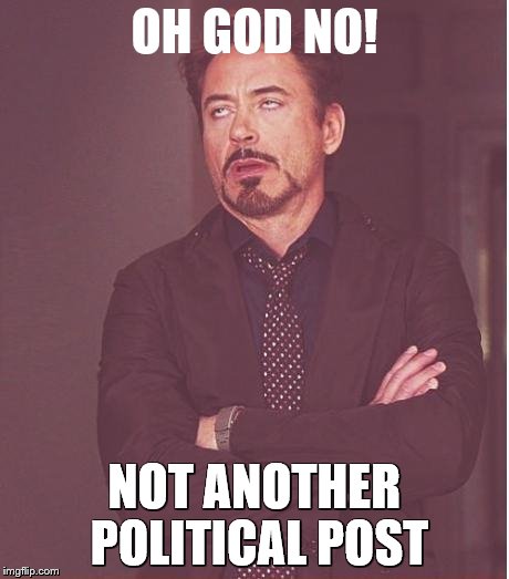 Face You Make Robert Downey Jr Meme | OH GOD NO! NOT ANOTHER POLITICAL POST | image tagged in memes,face you make robert downey jr | made w/ Imgflip meme maker