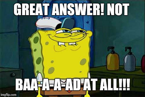 Don't You Squidward Meme | GREAT ANSWER! NOT BAA-A-A-AD AT ALL!!! | image tagged in memes,dont you squidward | made w/ Imgflip meme maker