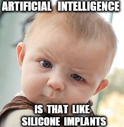 Skeptical Baby Meme | ARTIFICIAL   INTELLIGENCE; IS  THAT  LIKE  SILICONE  IMPLANTS | image tagged in memes,skeptical baby | made w/ Imgflip meme maker