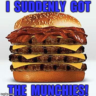 I  SUDDENLY  GOT THE  MUNCHIES! | image tagged in bacon burger | made w/ Imgflip meme maker