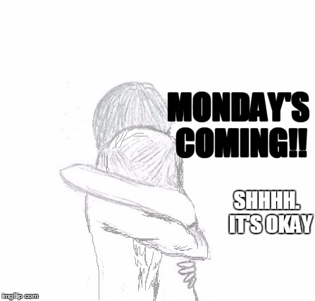 MONDAY'S COMING!! SHHHH.  IT'S OKAY | image tagged in hold | made w/ Imgflip meme maker