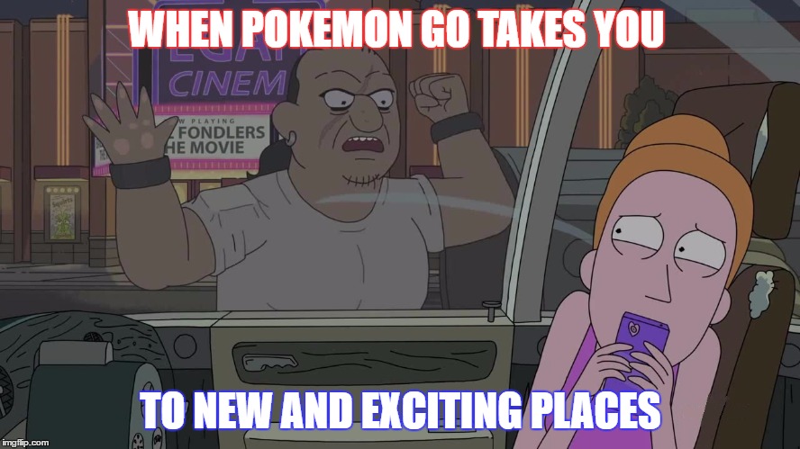 WHEN POKEMON GO TAKES YOU; TO NEW AND EXCITING PLACES | image tagged in pokemon go,funny pokemon,rickandmorty,pokemon | made w/ Imgflip meme maker