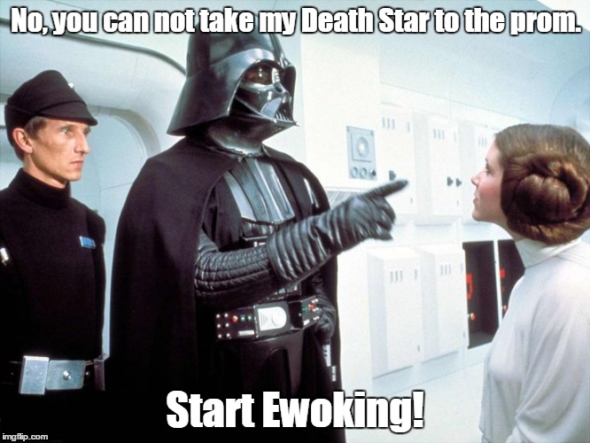 Darth Vader | No, you can not take my Death Star to the prom. Start Ewoking! | image tagged in darth vader | made w/ Imgflip meme maker