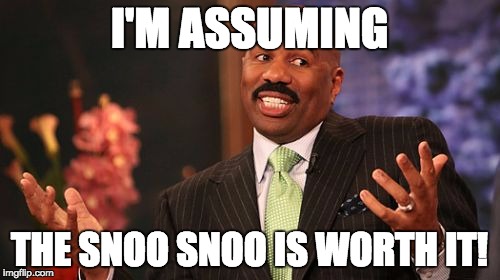 Steve Harvey Meme | I'M ASSUMING THE SNOO SNOO IS WORTH IT! | image tagged in memes,steve harvey | made w/ Imgflip meme maker