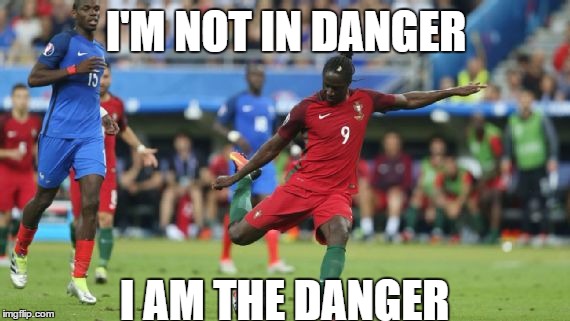 I'M NOT IN DANGER; I AM THE DANGER | image tagged in eder portugal euro golo | made w/ Imgflip meme maker