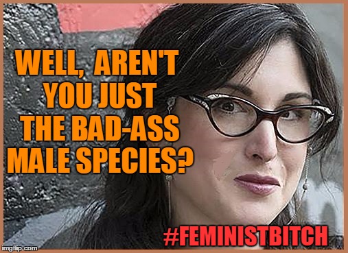 feminist Zeisler | WELL,  AREN'T YOU JUST THE BAD-ASS MALE SPECIES? #FEMINISTB**CH | image tagged in feminist zeisler | made w/ Imgflip meme maker