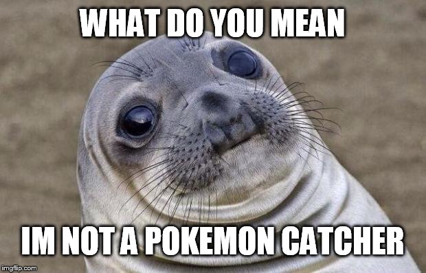 Awkward Moment Sealion Meme | WHAT DO YOU MEAN; IM NOT A POKEMON CATCHER | image tagged in memes,awkward moment sealion | made w/ Imgflip meme maker