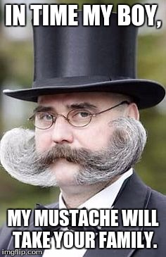 Memey Dankerson. | IN TIME MY BOY, MY MUSTACHE WILL TAKE YOUR FAMILY. | image tagged in tags,memes,funny memes,mustache | made w/ Imgflip meme maker