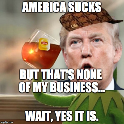 But that's none of my business | AMERICA SUCKS; BUT THAT'S NONE OF MY BUSINESS... WAIT, YES IT IS. | image tagged in donald trump | made w/ Imgflip meme maker