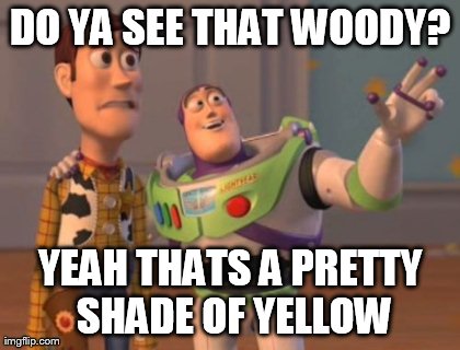 DO YA SEE THAT WOODY? YEAH THATS A PRETTY SHADE OF YELLOW | image tagged in memes,x x everywhere | made w/ Imgflip meme maker
