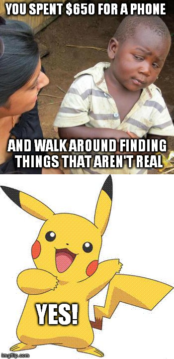 ....No | YOU SPENT $650 FOR A PHONE; AND WALK AROUND FINDING THINGS THAT AREN'T REAL; YES! | image tagged in pokemon | made w/ Imgflip meme maker