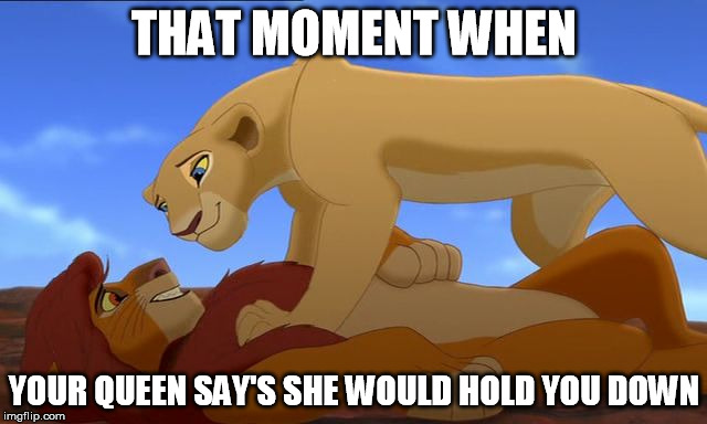 Lion King Consent | THAT MOMENT WHEN; YOUR QUEEN SAY'S SHE WOULD HOLD YOU DOWN | image tagged in lion king consent | made w/ Imgflip meme maker