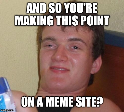 10 Guy Meme | AND SO YOU'RE MAKING THIS POINT ON A MEME SITE? | image tagged in memes,10 guy | made w/ Imgflip meme maker