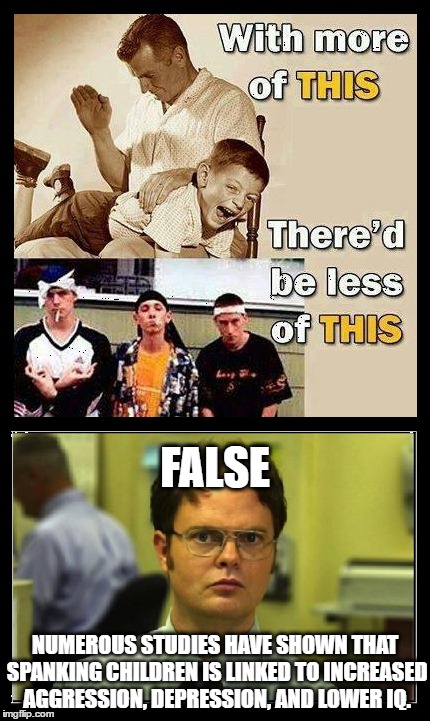 FALSE; NUMEROUS STUDIES HAVE SHOWN THAT SPANKING CHILDREN IS LINKED TO INCREASED AGGRESSION, DEPRESSION, AND LOWER IQ. | image tagged in spanking,false,dwight schrute,black lives matter,violence,domestic violence | made w/ Imgflip meme maker
