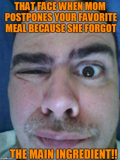 THAT FACE WHEN MOM POSTPONES YOUR FAVORITE MEAL BECAUSE SHE FORGOT THE MAIN INGREDIENT!! | image tagged in wha | made w/ Imgflip meme maker