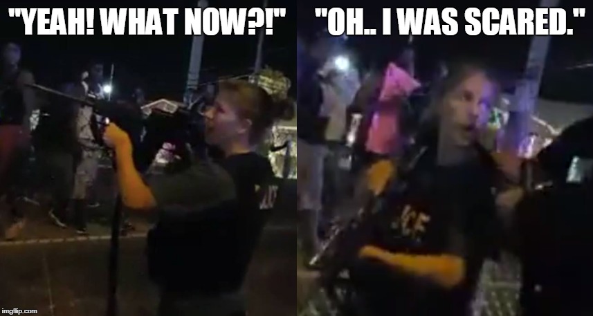 Yeah.. scared.. | "YEAH! WHAT NOW?!"     "OH.. I WAS SCARED." | image tagged in occupythepd | made w/ Imgflip meme maker