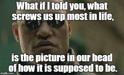 Matrix Morpheus | What if I told you, what screws us up most in life, is the picture in our head of how it is supposed to be. | image tagged in memes,matrix morpheus | made w/ Imgflip meme maker