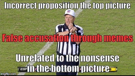 Personalfoul | Incorrect proposition the top picture; False accusation through memes; Unrelated to the nonsense in the bottom picture | image tagged in personalfoul | made w/ Imgflip meme maker