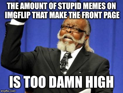 Too Damn High | THE AMOUNT OF STUPID MEMES ON IMGFLIP THAT MAKE THE FRONT PAGE; IS TOO DAMN HIGH | image tagged in memes,too damn high | made w/ Imgflip meme maker