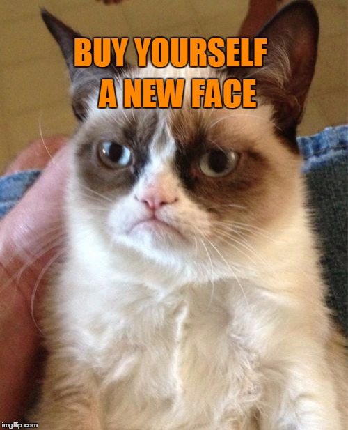 Grumpy Cat Meme | BUY YOURSELF A NEW FACE | image tagged in memes,grumpy cat | made w/ Imgflip meme maker