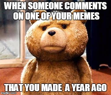 I'm stalked 100% sure | WHEN SOMEONE COMMENTS ON ONE OF YOUR MEMES; THAT YOU MADE  A YEAR AGO | image tagged in memes,ted | made w/ Imgflip meme maker