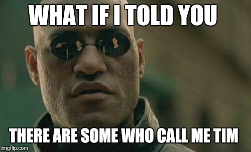 Matrix Morpheus Meme | WHAT IF I TOLD YOU; THERE ARE SOME WHO CALL ME TIM | image tagged in memes,matrix morpheus | made w/ Imgflip meme maker