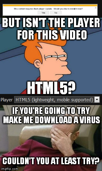 Seriously. Come on. I could scam Albert Einstein better than these guys could scam a horse. | BUT ISN'T THE PLAYER FOR THIS VIDEO; HTML5? IF YOU'RE GOING TO TRY MAKE ME DOWNLOAD A VIRUS; COULDN'T YOU AT LEAST TRY? | image tagged in idiots,scammers | made w/ Imgflip meme maker