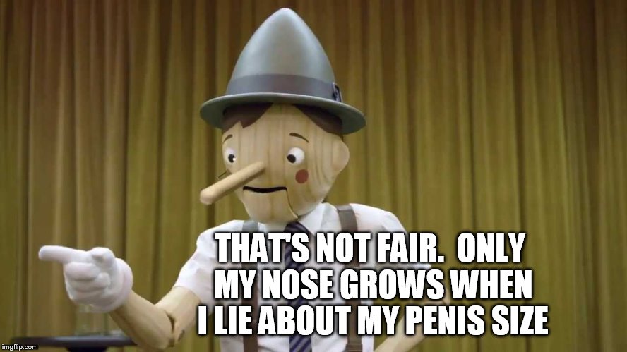 THAT'S NOT FAIR.  ONLY MY NOSE GROWS WHEN I LIE ABOUT MY P**IS SIZE | made w/ Imgflip meme maker