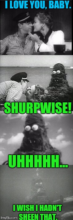 More Beach Monshter  | I LOVE YOU, BABY. SHURPWISE! UHHHHH... I WISH I HADN'T SHEEN THAT. | image tagged in beach | made w/ Imgflip meme maker